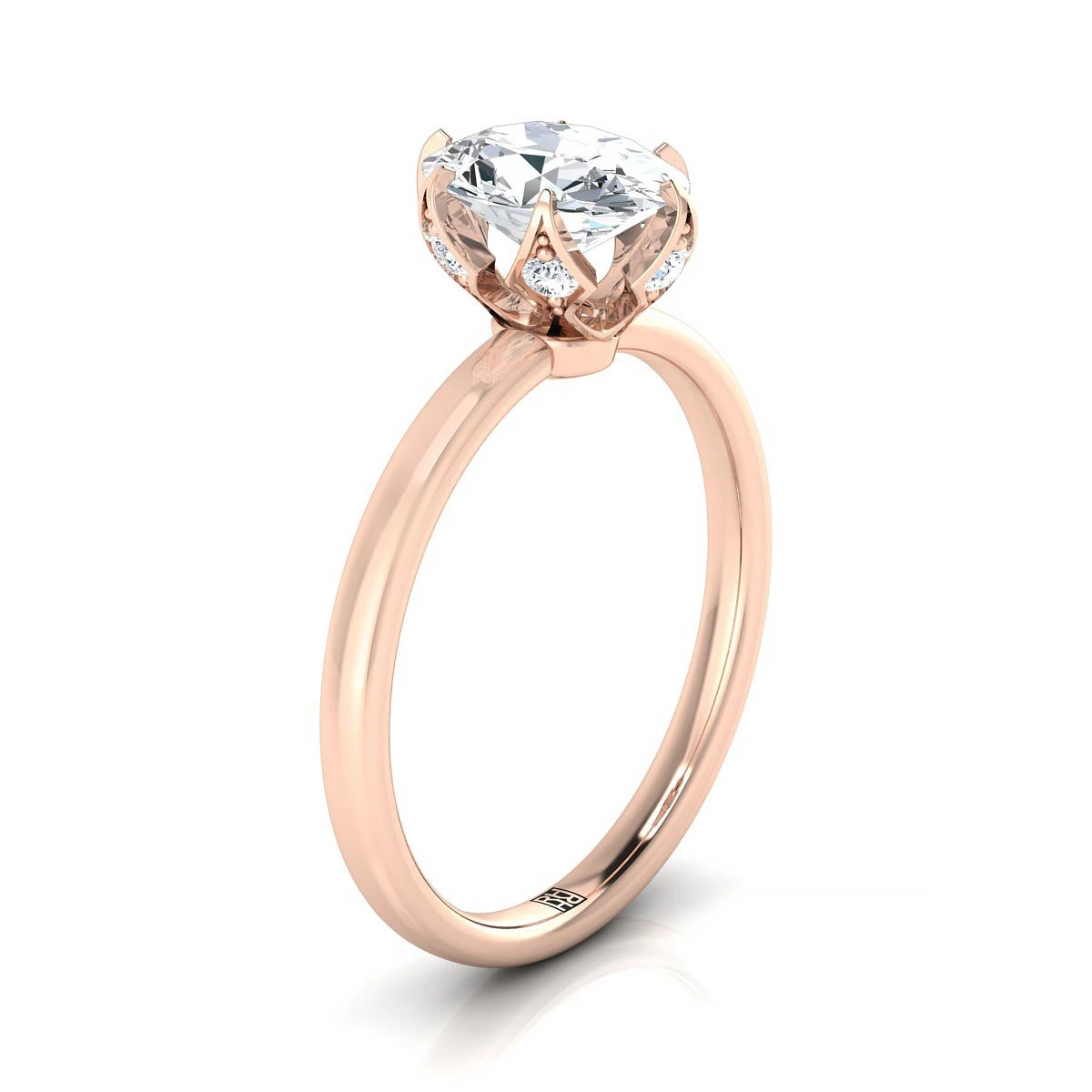 14K Rose Gold Oval Diamond Secret Stone Claw Prong Solitaire Engagement Ring - Image 2