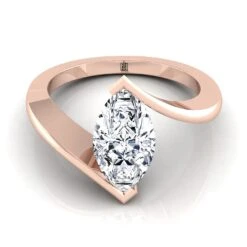 14K Rose Gold Marquise Half Bezel Twist Tension Set Solitaire Engagement Ring