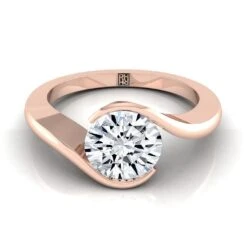 14K Rose Gold Round BrilliantHalf Bezel Twist Tension Set Solitaire Engagement Ring