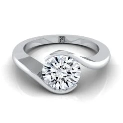 Platinum Round BrilliantHalf Bezel Twist Tension Set Solitaire Engagement Ring
