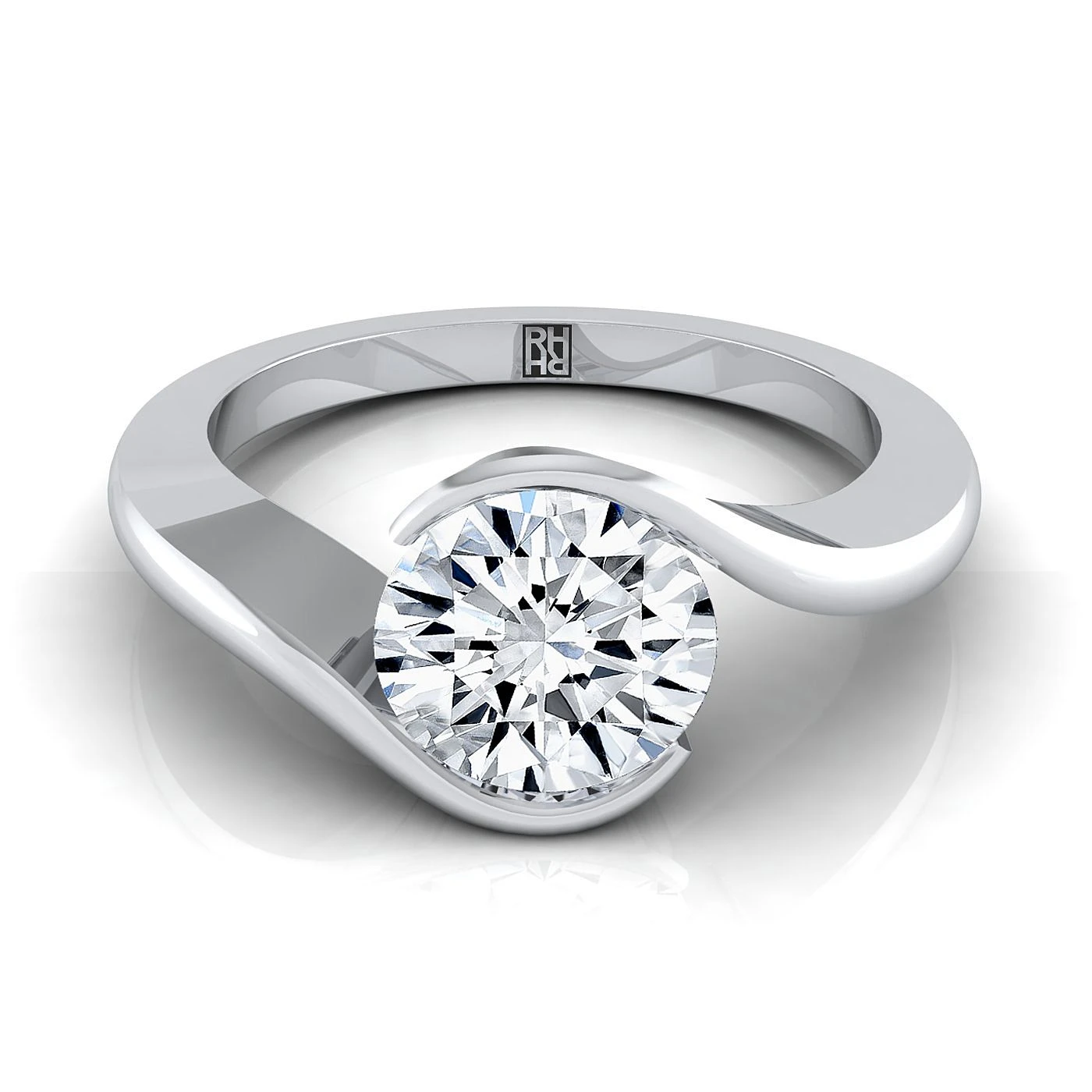Platinum Round BrilliantHalf Bezel Twist Tension Set Solitaire Engagement Ring