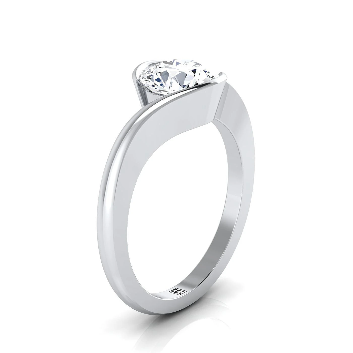 Platinum Round BrilliantHalf Bezel Twist Tension Set Solitaire Engagement Ring - Image 2