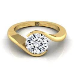 18K Yellow Gold Round BrilliantHalf Bezel Twist Tension Set Solitaire Engagement Ring
