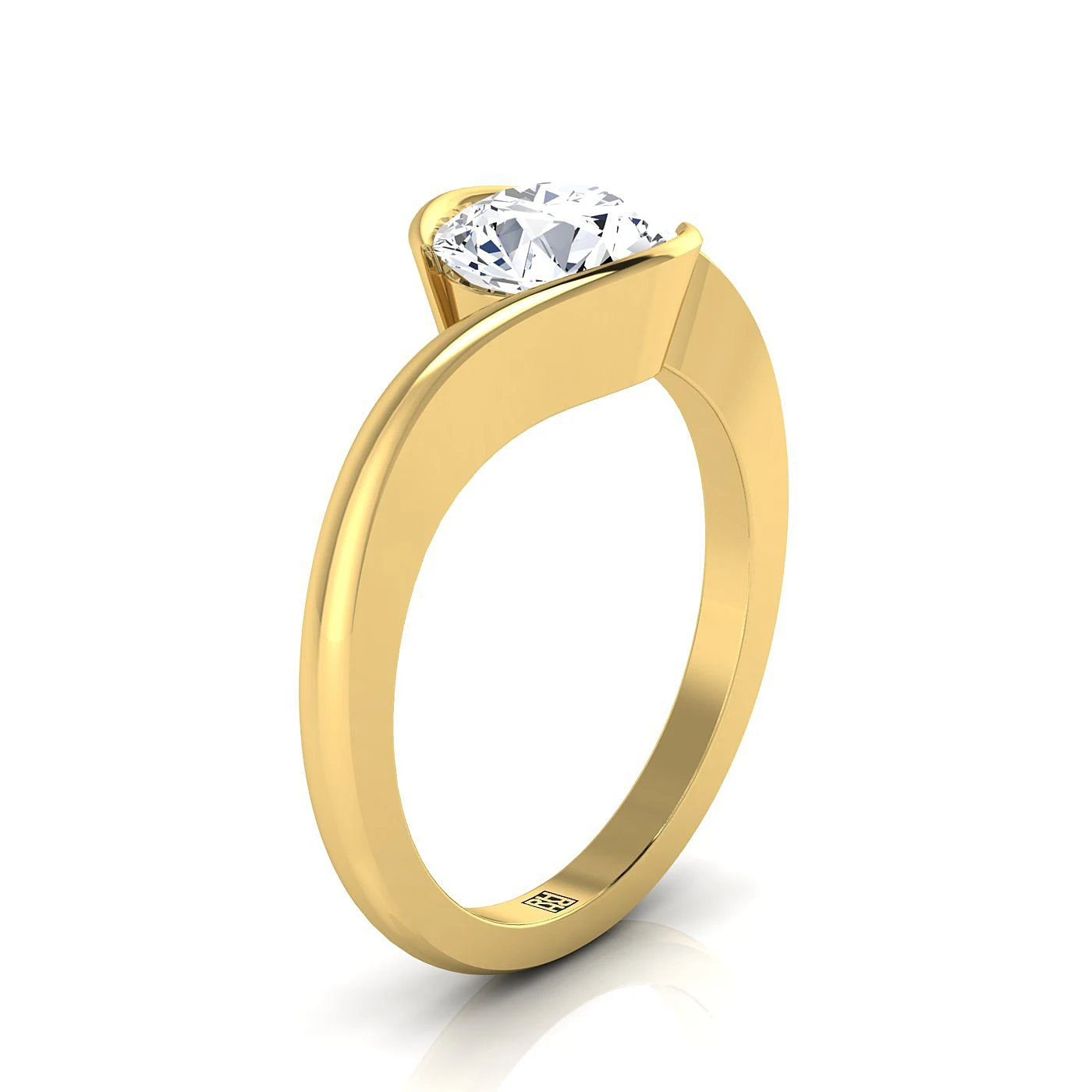18K Yellow Gold Round BrilliantHalf Bezel Twist Tension Set Solitaire Engagement Ring - Image 2