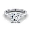 Platinum Round Brilliant Diamond Adorned Claws And Secret Halo Solitaire Engagement Ring -1/10ctw