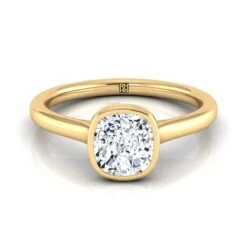 14K Yellow Gold CushionSimple Bezel Solitaire Engagement Ring