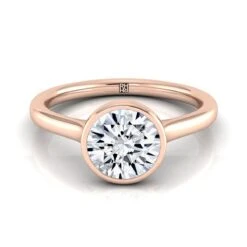 14K Rose Gold Round BrilliantSimple Bezel Solitaire Engagement Ring