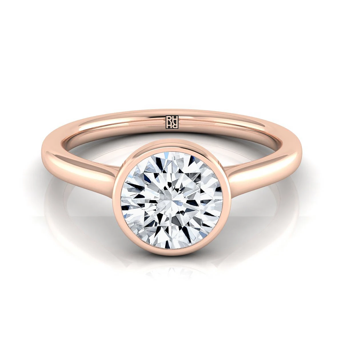 14K Rose Gold Round BrilliantSimple Bezel Solitaire Engagement Ring