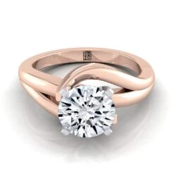 14K Rose Gold Round BrilliantAsymetical Bypass Solitaire Twist Engagement Ring