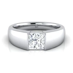 Platinum Princess CutWide High Polish Band Tension Set Solitaire Engagement Ring