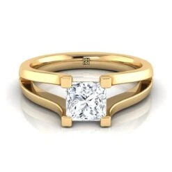 14K Yellow Gold Princess CutPlain High Polish Split Shank Solitaire Engagement Ring