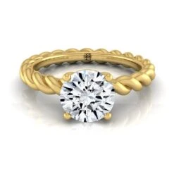 18K Yellow Gold Round BrilliantTwisted Rope Braid Solitaire Band