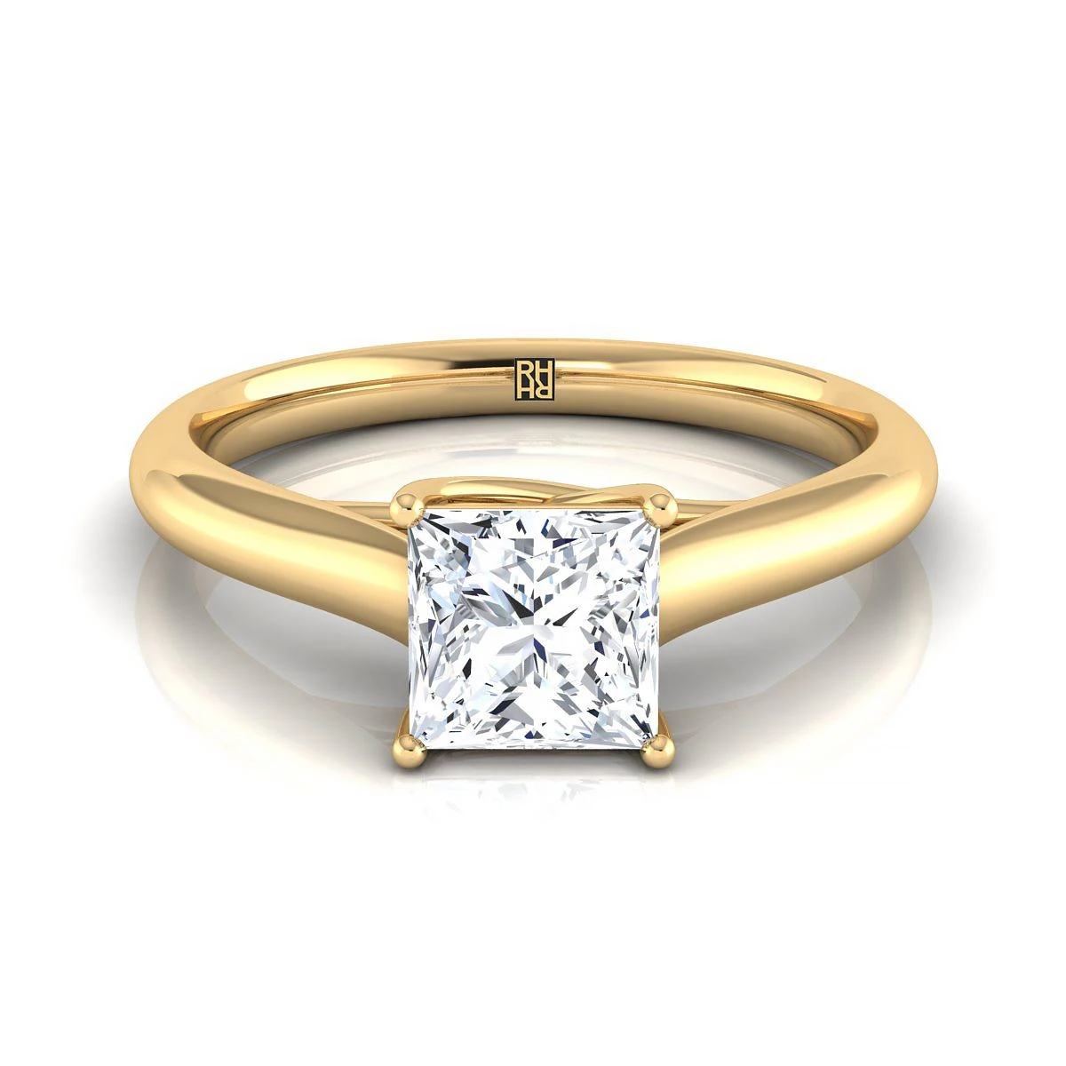 14K Yellow Gold Princess Cut Rounded Classic Comfort Fit Solitaire Ring