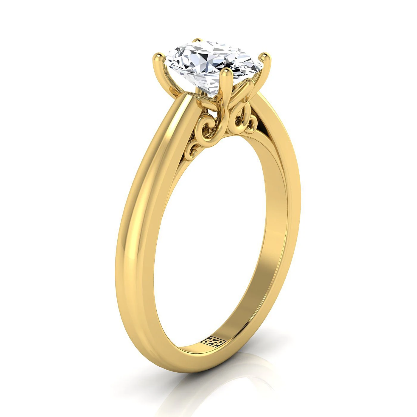 14K Yellow Gold Oval Scroll Gallery Comfort Fit Solitaire Engagement Ring - Image 2