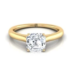 14K Yellow Gold Asscher Cut Cathedral Solitaire Surprise Secret Stone Engagement Ring