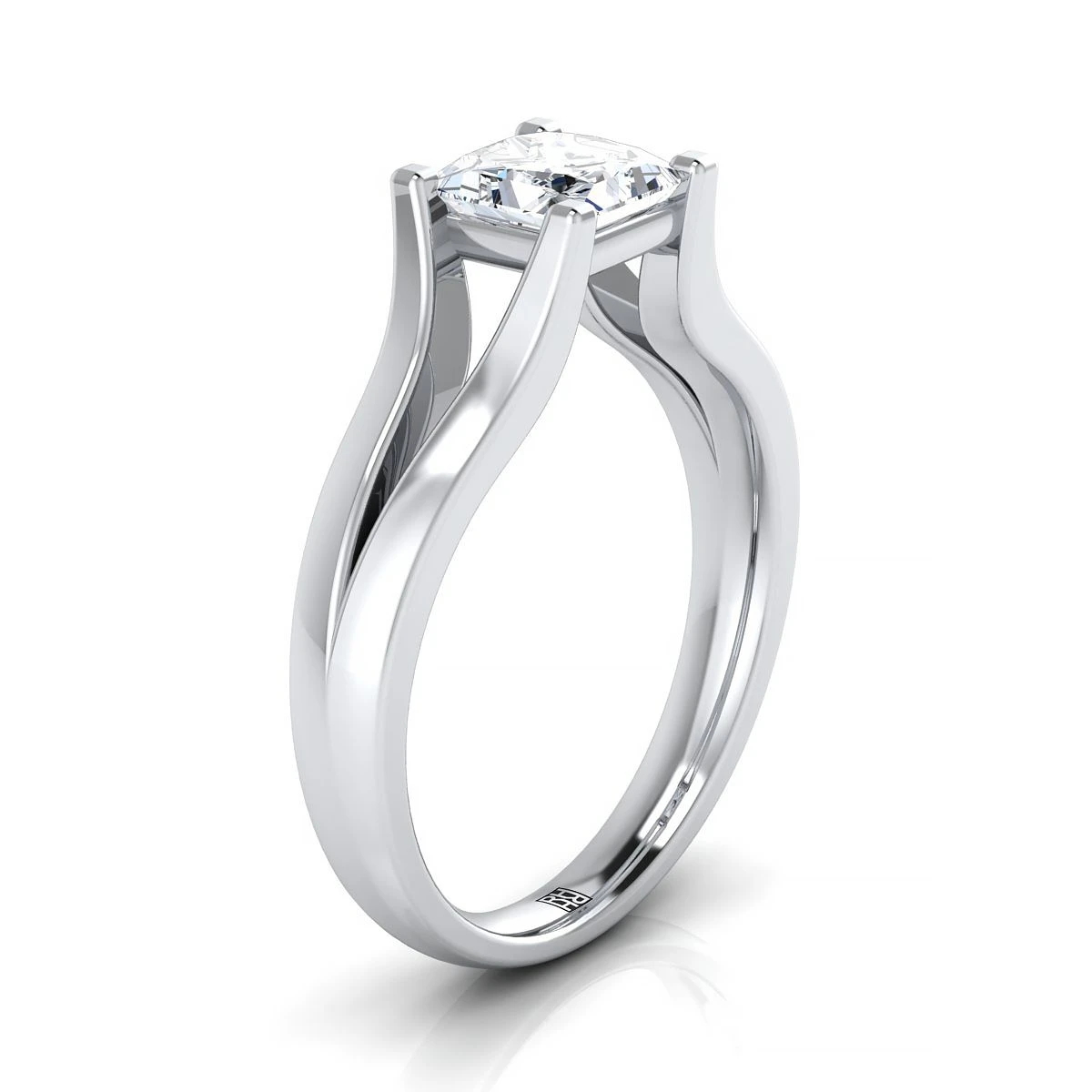 Platinum Princess Cut Modern Split Shank Solitaire Engagement Ring - Image 2