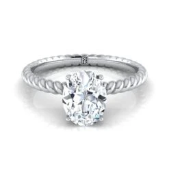 Platinum Oval Diamond Twisted Rope Solitaire With Surprise Stone Engagement Ring