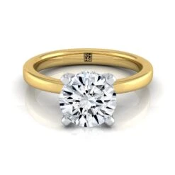 14K Yellow Gold Round Brilliant Diamond Hidden Pave Basket Crown Solitaire Engagement Ring -1/10ctw
