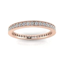 Round Brilliant Cut Diamond Pave & Milgrain Set Eternity Ring In 14k Rose Gold(0.99ct. Tw.) Ring Size 8
