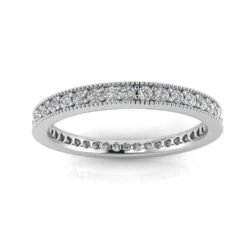 Round Brilliant Cut Diamond Pave & Milgrain Set Eternity Ring In 18k White Gold(0.63ct. Tw.) Ring Size 4