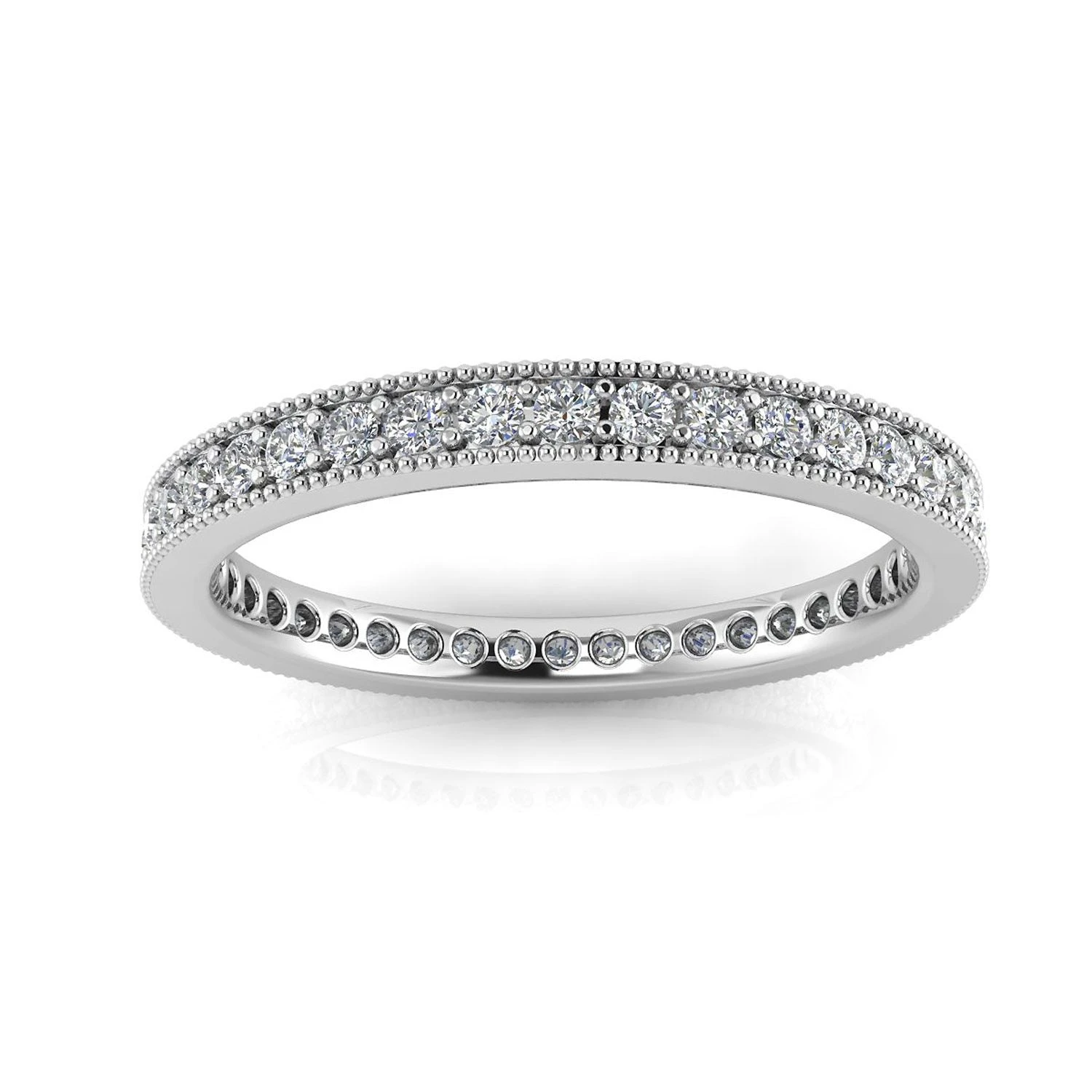 Round Brilliant Cut Diamond Pave & Milgrain Set Eternity Ring In 18k White Gold(0.99ct. Tw.) Ring Size 7.5