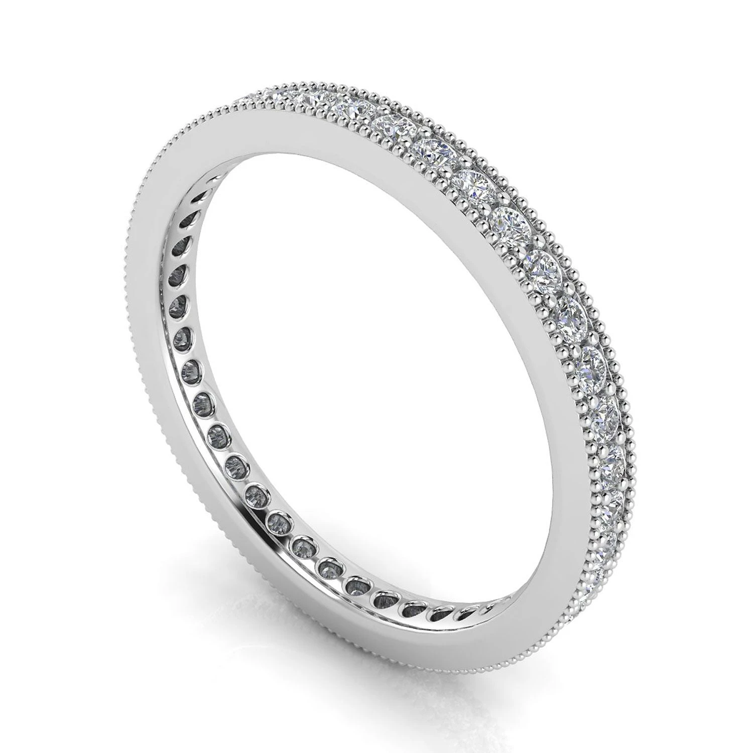 Round Brilliant Cut Diamond Pave & Milgrain Set Eternity Ring In 18k White Gold(0.99ct. Tw.) Ring Size 7.5 - Image 2