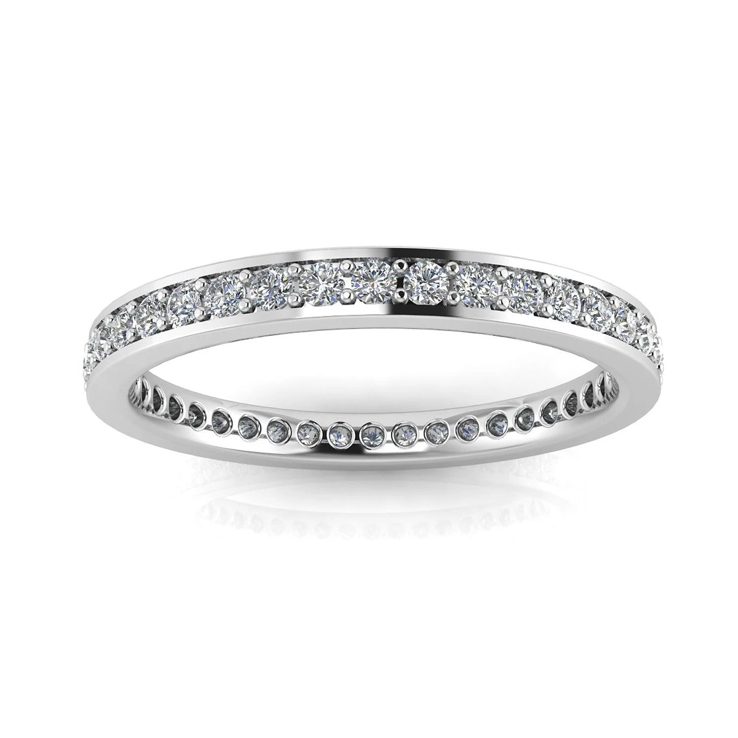 Round Brilliant Cut Diamond Channel Pave Set Eternity Ring In 14k White Gold(1.02ct. Tw.) Ring Size 9