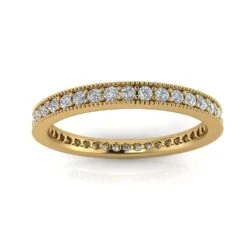 Round Brilliant Cut Diamond Pave & Milgrain Set Eternity Ring In 14k Yellow Gold(0.74ct. Tw.) Ring Size 8