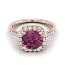 14K Rose Gold Round Brilliant Garnet Simple Prong Set Halo Engagement Ring -1/3ctw