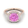 14K Rose Gold Round Brilliant Pink Sapphire Simple Prong Set Halo Engagement Ring -1/3ctw