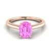 14K Rose Gold Oval Pink Sapphire Pinched Comfort Fit Claw Prong Solitaire Engagement Ring