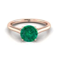 14K Rose Gold Round Brilliant Emerald Cathedral Style Comfort Fit Solitaire Engagement Ring