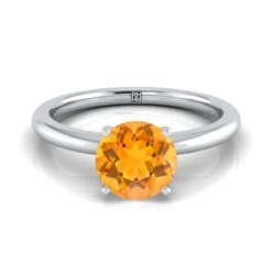 14K White Gold Round Brilliant Citrine Round Comfort Fit Claw Prong Solitaire Engagement Ring