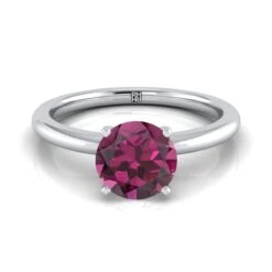 18K White Gold Round Brilliant Garnet Round Comfort Fit Claw Prong Solitaire Engagement Ring