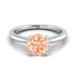 Platinum Round Brilliant Morganite Round Comfort Fit Claw Prong Solitaire Engagement Ring