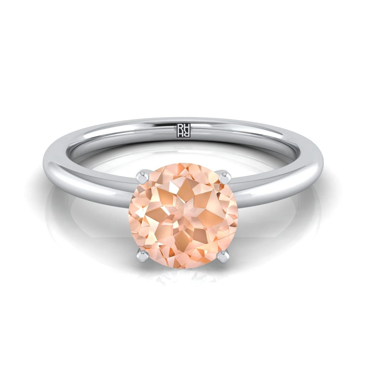 Platinum Round Brilliant Morganite Round Comfort Fit Claw Prong Solitaire Engagement Ring