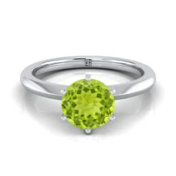 Platinum Round Brilliant Peridot Pinched Comfort Fit Claw Prong Solitaire Engagement Ring