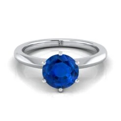 18K White Gold Round Brilliant Sapphire Pinched Comfort Fit Claw Prong Solitaire Engagement Ring