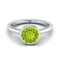 Platinum Round Brilliant Peridot Simple Bezel Solitaire Engagement Ring